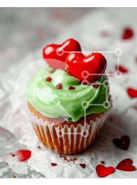 Σετ των 2 Intra Συλλεκτικό Ξύλινο Παζλ Plywood  4mm - Green Frosted Cupcake με κόκκινες καρδιές Σε Ξύλινο Κουτί - Διαστάσεις: 10x10 cm – 25 κομμάτια