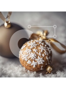 Intra Συλλεκτικό Ξύλινο Παζλ Plywood  4mm - Χριστουγεννιάτικα στολίδια με νιφάδες χιονιού και χρυσή κορδέλα Σε Ξύλινο Κουτί - Διαστάσεις Puzzle: 10x10 cm – 25 κομμάτια