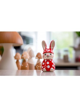 Intra Συλλεκτικό Ξύλινο Παζλ Plywood  4mm - Κόκκινο και άσπρο ειδώλιο λαγουδάκι στα μανιτάρια Σε Ξύλινο Κουτί - Διαστάσεις Puzzle: 10x10 cm – 25 κομμάτια