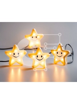 Intra Συλλεκτικό Ξύλινο Παζλ Plywood  4mm - Κίτρινα φώτα χαμογελαστού προσώπου σε σχήμα αστεριού Σε Ξύλινο Κουτί - Διαστάσεις Puzzle: 10x10 cm – 25 κομμάτια