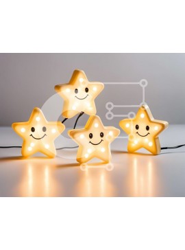 Intra Συλλεκτικό Ξύλινο Παζλ Plywood  4mm - Τέσσερα φωτισμένα αστεράκια με χαμογελαστά πρόσωπα σε λευκή επιφάνεια Σε Ξύλινο Κουτί - Διαστάσεις Puzzle: 10x10 cm – 25 κομμάτια