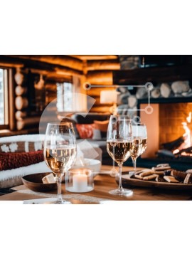 Σετ των 2 Intra Συλλεκτικό Ξύλινο Παζλ Plywood  4mm - Λευκά ποτήρια κρασιού στο τραπέζι δίπλα στο τζάκι Σε Ξύλινο Κουτί - Διαστάσεις: 10x10 cm – 25 κομμάτια