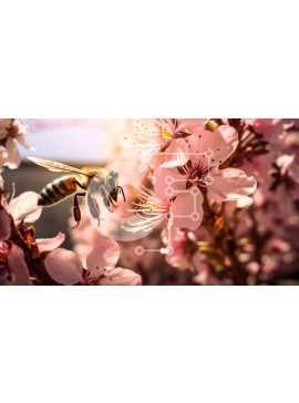 Intra Συλλεκτικό Ξύλινο Παζλ Plywood  4mm - Μέλισσα κοντά στα ροζ άνθη κερασιάς Σε Ξύλινο Κουτί - Διαστάσεις: 10x10 cm – 25 κομμάτια