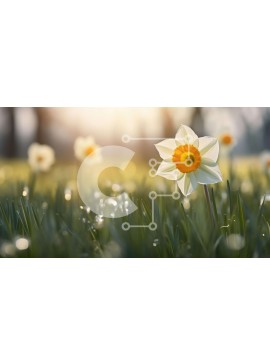 Intra Συλλεκτικό Ξύλινο Παζλ Plywood  4mm - Μονό λευκό λουλούδι ασφόδελο σε πράσινο γρασίδι με σταγόνες δροσιάς Σε Ξύλινο Κουτί - Διαστάσεις: 10x10 cm – 25 κομμάτια