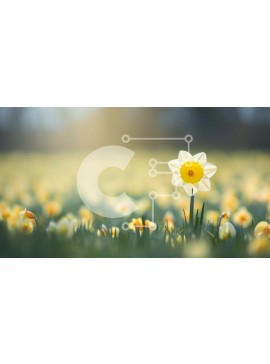 Intra Συλλεκτικό Ξύλινο Παζλ Plywood  4mm - Ζωντανός κίτρινος ασφόδελος σε ένα χωράφι με μαργαρίτες Σε Ξύλινο Κουτί - Διαστάσεις: 10x10 cm – 25 κομμάτια