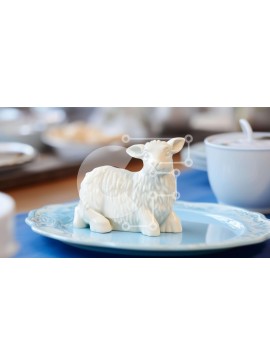 Σετ των 2 Intra Συλλεκτικό Ξύλινο Παζλ Plywood  4mm - Μπλε πιάτο με διακοσμητικό ειδώλιο προβάτου και κύπελλα Σε Ξύλινο Κουτί - Διαστάσεις: 10x10 cm – 25 κομμάτια