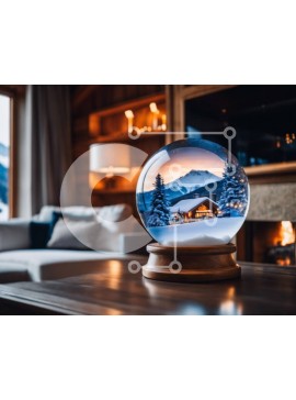 Intra Συλλεκτικό Ξύλινο Παζλ Plywood  4mm - Χειμερινή σφαίρα χιονιού στο τραπεζάκι του σαλονιού Σε Ξύλινο Κουτί - Διαστάσεις Puzzle: 10x10 cm – 25 κομμάτια