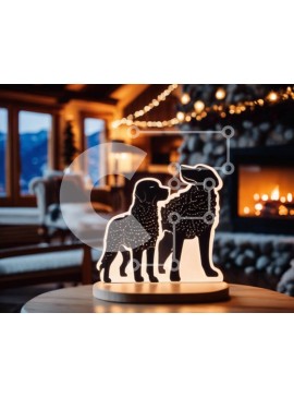 Intra Συλλεκτικό Ξύλινο Παζλ Plywood  4mm - Επιτραπέζιο φωτιστικό με σιλουέτες σκυλιών μπροστά στο τζάκι Σε Ξύλινο Κουτί - Διαστάσεις Puzzle: 10x10 cm – 25 κομμάτια
