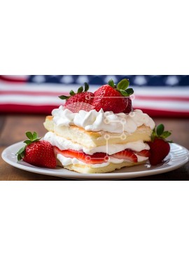 Σετ των 2 Intra Συλλεκτικό Ξύλινο Παζλ Plywood  4mm - Νόστιμο κέικ φράουλα με φόντο αμερικανικής σημαίας Σε Ξύλινο Κουτί - Διαστάσεις: 10x10 cm – 25 κομμάτια