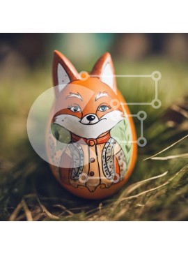 Intra Συλλεκτικό Ξύλινο Παζλ Plywood  4mm - Πασχαλινό αυγό με ζωγραφική αλεπού στο γρασίδι Σε Ξύλινο Κουτί - Διαστάσεις Puzzle: 10x10 cm – 25 κομμάτια