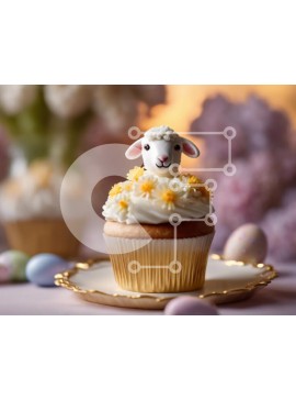 Σετ των 2 Intra Συλλεκτικό Ξύλινο Παζλ Plywood  4mm - Πασχαλινό cupcake με ειδώλιο προβάτου και πολύχρωμα αυγά Σε Ξύλινο Κουτί - Διαστάσεις: 10x10 cm – 25 κομμάτια