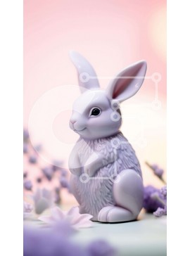 Σετ των 2 Intra Συλλεκτικό Ξύλινο Παζλ Plywood  4mm - Λευκό ειδώλιο λαγουδάκι σε μωβ λουλούδια Σε Ξύλινο Κουτί - Διαστάσεις: 10x10 cm – 25 κομμάτια