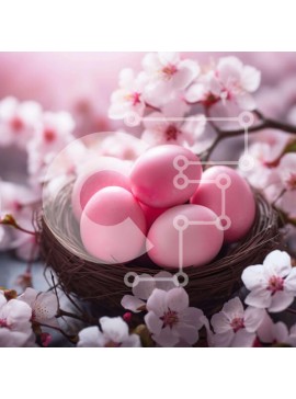 Intra Συλλεκτικό Ξύλινο Παζλ Plywood  4mm - Πασχαλινή φωλιά λαγουδάκι με ροζ αυγά και άνθη Σε Ξύλινο Κουτί - Διαστάσεις Puzzle: 10x10 cm – 25 κομμάτια