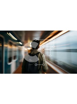 Intra Συλλεκτικό Ξύλινο Παζλ Plywood  4mm - Γυναίκα που περπατά στις γραμμές του τρένου με το σακίδιο Σε Ξύλινο Κουτί - Διαστάσεις Puzzle: 10x10 cm – 25 κομμάτια