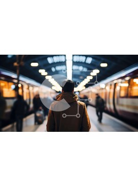Intra Συλλεκτικό Ξύλινο Παζλ Plywood  4mm - Άνδρας στο σταθμό του μετρό που παρακολουθεί τα τρένα που περνούν Σε Ξύλινο Κουτί - Διαστάσεις Puzzle: 10x10 cm – 25 κομμάτια