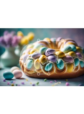 Σετ των 2 Intra Συλλεκτικό Ξύλινο Παζλ Plywood  4mm - Πολύχρωμα Πασχαλινά αυγά Bundt κέικ και διακοσμήσεις Σε Ξύλινο Κουτί - Διαστάσεις: 10x10 cm – 25 κομμάτια