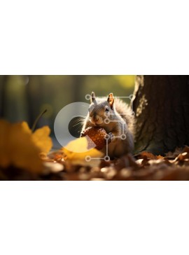 Intra Συλλεκτικό Ξύλινο Παζλ Plywood  4mm - Σκίουρος που τρώει το μήλο στα φθινοπωρινά φύλλα Σε Ξύλινο Κουτί - Διαστάσεις: 10x10 cm – 25 κομμάτια