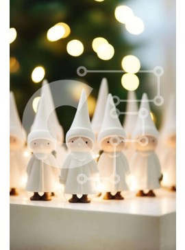 Intra Συλλεκτικό Ξύλινο Παζλ Plywood  4mm - Ομάδα λευκών ειδωλίων Gnome στο τραπέζι με φωτισμένο φόντο Σε Ξύλινο Κουτί - Διαστάσεις Puzzle: 10x10 cm – 25 κομμάτια