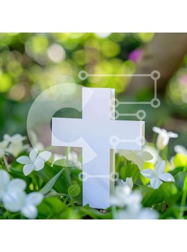 Intra Συλλεκτικό Ξύλινο Παζλ Plywood  4mm - Λευκός Σταυρός ανάμεσα σε πράσινο και λουλούδια Σε Ξύλινο Κουτί - Διαστάσεις Puzzle: 10x10 cm – 25 κομμάτια