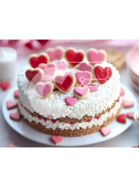 Σετ των 2 Intra Συλλεκτικό Ξύλινο Παζλ Plywood  4mm - Τούρτα με ροζ και λευκές καρδιές με θέμα την ημέρα του Αγίου Βαλεντίνου Σε Ξύλινο Κουτί - Διαστάσεις: 10x10 cm – 25 κομμάτια