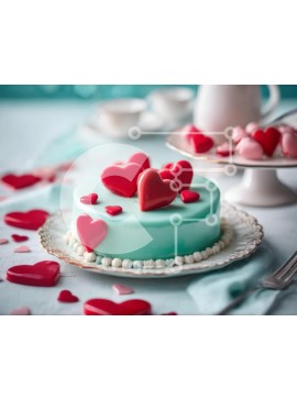 Σετ των 2 Intra Συλλεκτικό Ξύλινο Παζλ Plywood  4mm - Τούρτα του Αγίου Βαλεντίνου με κόκκινες καρδιές και καραμέλα Σε Ξύλινο Κουτί - Διαστάσεις: 10x10 cm – 25 κομμάτια