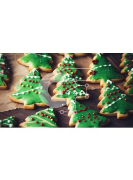Σετ των 2 Intra Συλλεκτικό Ξύλινο Παζλ Plywood  4mm - Πράσινα μπισκότα χριστουγεννιάτικων δέντρων σε ξύλινο φόντο Σε Ξύλινο Κουτί - Διαστάσεις: 10x10 cm – 25 κομμάτια