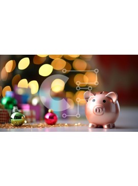 Intra Συλλεκτικό Ξύλινο Παζλ Plywood  4mm - Ροζ κουμπαράς με χριστουγεννιάτικα στολίδια Σε Ξύλινο Κουτί - Διαστάσεις Puzzle: 10x10 cm – 25 κομμάτια