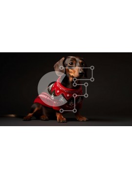 Σετ των 2 Intra Συλλεκτικό Ξύλινο Παζλ Plywood  4mm - Σκύλος Dachshund με κόκκινο πουλόβερ σε μαύρο φόντο Σε Ξύλινο Κουτί - Διαστάσεις: 10x10 cm – 25 κομμάτια