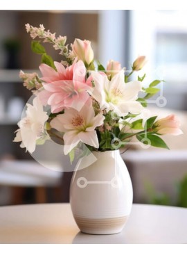 Intra Συλλεκτικό Ξύλινο Παζλ Plywood  4mm - Ροζ και λευκά λουλούδια σε λευκό βάζο σε τραπεζάκι σαλονιού Σε Ξύλινο Κουτί - Διαστάσεις Puzzle: 10x10 cm – 25 κομμάτια