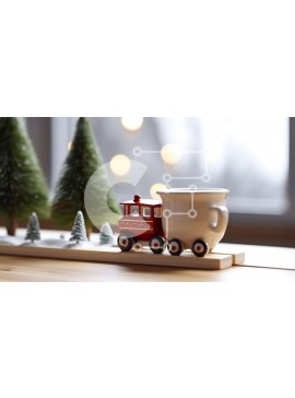 Intra Συλλεκτικό Ξύλινο Παζλ Plywood  4mm - Κόκκινη κούπα τρένου με χριστουγεννιάτικα στολίδια Σε Ξύλινο Κουτί - Διαστάσεις Puzzle: 10x10 cm – 25 κομμάτια