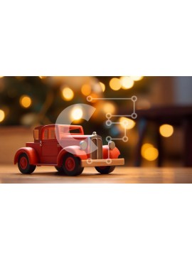 Intra Συλλεκτικό Ξύλινο Παζλ Plywood  4mm - Κόκκινο φορτηγό παιχνίδι μπροστά από το φωτισμένο χριστουγεννιάτικο δέντρο Σε Ξύλινο Κουτί - Διαστάσεις Puzzle: 10x10 cm – 25 κομμάτια