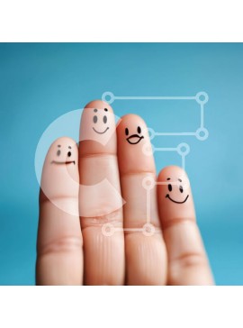 Intra Συλλεκτικό Ξύλινο Παζλ Plywood  4mm - Χέρι με χαμογελαστά πρόσωπα στα δάχτυλα Σε Ξύλινο Κουτί - Διαστάσεις Puzzle: 10x10 cm – 25 κομμάτια