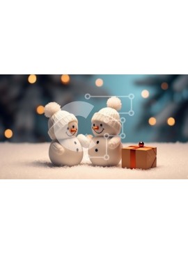 Intra Συλλεκτικό Ξύλινο Παζλ Plywood  4mm - Ειδώλια χιονάνθρωποι με κουτί δώρων στο φόντο Σε Ξύλινο Κουτί - Διαστάσεις Puzzle: 10x10 cm – 25 κομμάτια