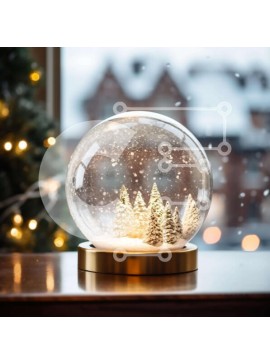 Intra Συλλεκτικό Ξύλινο Παζλ Plywood  4mm - Snow Globe με δέντρα για διακόσμηση εξοχικού σπιτιού Σε Ξύλινο Κουτί - Διαστάσεις Puzzle: 10x10 cm – 25 κομμάτια