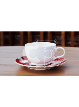 Σετ των 2 Intra Συλλεκτικό Ξύλινο Παζλ Plywood  4mm - Λευκό φλιτζάνι καφέ και πιατάκι σε ξύλινο τραπέζι Σε Ξύλινο Κουτί - Διαστάσεις: 10x10 cm – 25 κομμάτια