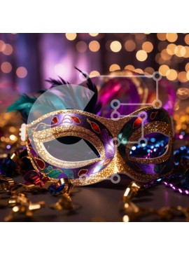 Intra Συλλεκτικό Ξύλινο Παζλ Plywood  4mm - Πολύχρωμη αποκριάτικη μάσκα σε κομφετί και φτερά Σε Ξύλινο Κουτί - Διαστάσεις Puzzle: 10x10 cm – 25 κομμάτια