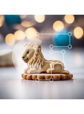 Σετ των 2 Intra Συλλεκτικό Ξύλινο Παζλ Plywood  4mm - Μικρό μπισκότο σε σχήμα λιονταριού σε εορταστικό φόντο Σε Ξύλινο Κουτί - Διαστάσεις: 10x10 cm – 25 κομμάτια