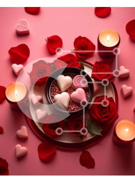 Intra Συλλεκτικό Ξύλινο Παζλ Plywood  4mm - Ρομαντική ρύθμιση για την ημέρα του Αγίου Βαλεντίνου με ροζ φόντο Σε Ξύλινο Κουτί - Διαστάσεις Puzzle: 10x10 cm – 25 κομμάτια