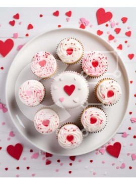 Σετ των 2 Intra Συλλεκτικό Ξύλινο Παζλ Plywood  4mm - Cupcakes του Αγίου Βαλεντίνου με κόκκινες και λευκές καρδιές Σε Ξύλινο Κουτί - Διαστάσεις: 10x10 cm – 25 κομμάτια