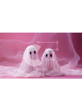 Intra Συλλεκτικό Ξύλινο Παζλ Plywood  4mm - Δύο φαντάσματα με κοστούμια φαντασμάτων σε ροζ φόντο Σε Ξύλινο Κουτί - Διαστάσεις Puzzle: 10x10 cm – 25 κομμάτια