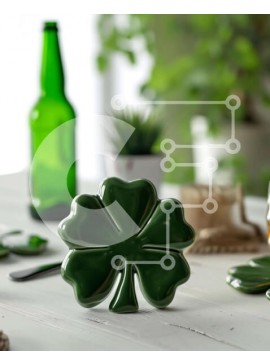 Σετ των 2 Intra Συλλεκτικό Ξύλινο Παζλ Plywood  4mm - Τραπέζι με σουβέρ Green Clover και μπουκάλια μπύρας Σε Ξύλινο Κουτί - Διαστάσεις: 10x10 cm – 25 κομμάτια