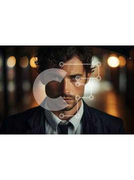 Intra Συλλεκτικό Ξύλινο Παζλ Plywood  4mm - Σοβαρός άνδρας με μαύρο σακάκι και ομπρέλα που κοιτάζει την κάμερα Σε Ξύλινο Κουτί - Διαστάσεις Puzzle: 10x10 cm – 25 κομμάτια