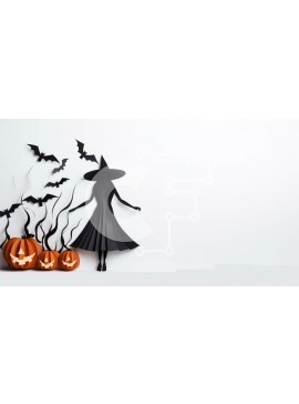 Intra Συλλεκτικό Ξύλινο Παζλ Plywood  4mm - Ασπρόμαυρη διακόσμηση αποκριάτικου χαρτιού μάγισσας Σε Ξύλινο Κουτί - Διαστάσεις Puzzle: 10x10 cm – 25 κομμάτια