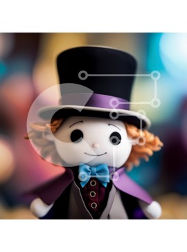 Σετ των 2 Intra Συλλεκτικό Ξύλινο Παζλ Plywood  4mm - Χαριτωμένη κούκλα με κόκκινα μαλλιά και μπλε μάτια με κομψό τοπ καπέλο και παπιγιόν Σε Ξύλινο Κουτί - Διαστάσεις: 10x10 cm – 25 κομμάτια