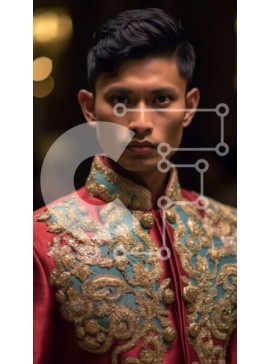 Intra Συλλεκτικό Ξύλινο Παζλ Plywood  4mm - Σοβαρός άνδρας που φορά κόκκινο και χρυσοκέντητο σακάκι Σε Ξύλινο Κουτί - Διαστάσεις Puzzle: 10x10 cm – 25 κομμάτια