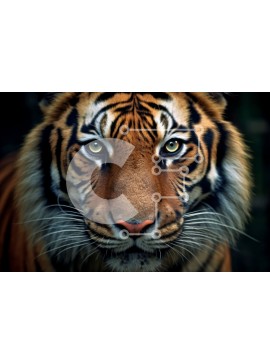 Σετ των 2 Intra Συλλεκτικό Ξύλινο Παζλ Plywood  4mm - Έντονη κοντινή πλάνο του προσώπου μιας τίγρης με παχιά αφράτη καφέ γούνα Σε Ξύλινο Κουτί - Διαστάσεις: 10x10 cm – 25 κομμάτια