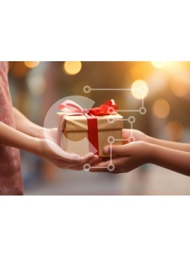 Intra Συλλεκτικό Ξύλινο Παζλ Plywood  4mm - Χέρια που κρατούν χρυσό κουτί δώρου με κόκκινη κορδέλα Σε Ξύλινο Κουτί - Διαστάσεις Puzzle: 10x10 cm – 25 κομμάτια