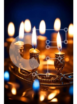 Intra Συλλεκτικό Ξύλινο Παζλ Plywood  4mm - Κοντινή όψη των κεριών Menorah σε σκοτεινό φόντο Σε Ξύλινο Κουτί - Διαστάσεις Puzzle: 10x10 cm – 25 κομμάτια
