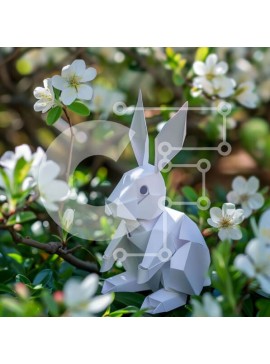 Intra Συλλεκτικό Ξύλινο Παζλ Plywood  4mm - Λευκό κουνέλι Origami στη φύση με λουλούδια και δέντρα Σε Ξύλινο Κουτί - Διαστάσεις: 10x10 cm – 25 κομμάτια