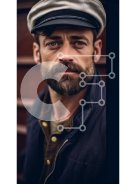 Intra Συλλεκτικό Ξύλινο Παζλ Plywood  4mm - Πορτρέτο ενός γενειοφόρου ναύτη με καπέλο και σακάκι ναυτικού Σε Ξύλινο Κουτί - Διαστάσεις Puzzle: 10x10 cm – 25 κομμάτια